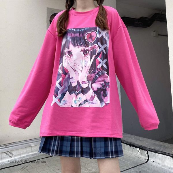 t-shirt 2022 autumn japanese harajuku streetwear clothes kawaii cartoon girl loose long sleeve shirt female soft girl student y2k, White