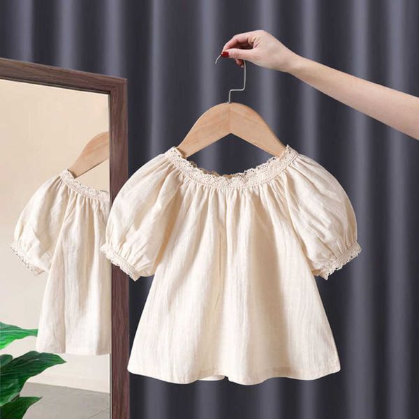 t-shirts girls' summer cotton and hemp short-sleeved t-shirt 2023 girls' lace korea lantern sleeve t-shirt p230419, Blue
t-shirts girls' summer cotton and hemp short-sleeved t-shirt 2023 girls' lace korea lantern sleeve t-shirt p230419, Blue