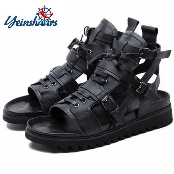 sandals summer men's sandals genuine leather flats moccasins high peep toes cross-tied ankle buckle strap male casual shoes loafers 230, Black
sandals summer men's sandals genuine leather flats moccasins high peep toes cross-tied ankle buckle strap male casual shoes loafers 230, Black