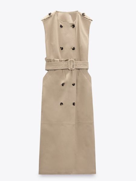 casual dresses rr2453 trench coat gabardine womens o neck sleeveless midi female double breasted button fastening long 230419, Black;gray 
casual dresses rr2453 trench coat gabardine womens o neck sleeveless midi female double breasted button fastening long 230419, Black;gray