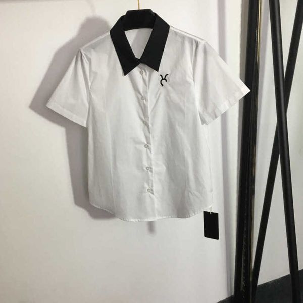 23ss women shirt womens designer clothing high neck embroidered monogram color patchwork lapel short-sleeved shirt women clothes a1, White
23ss women shirt womens designer clothing high neck embroidered monogram color patchwork lapel short-sleeved shirt women clothes a1, White