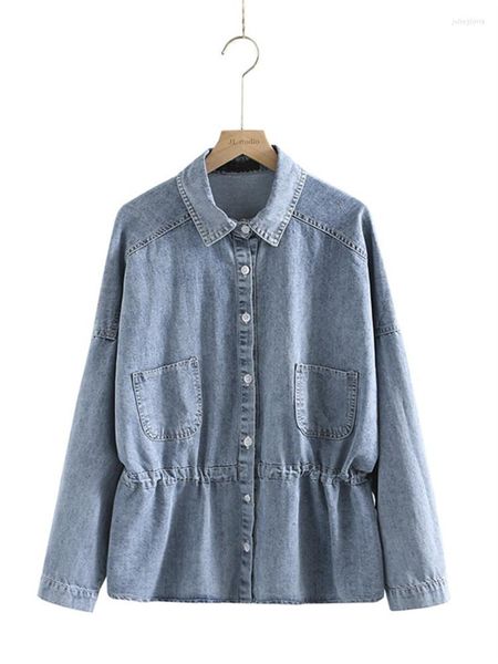 outerwear plus size women's long sleeve soft denim shirt with lapel collar loose spring and autumn drawstring around the waist, Black
outerwear plus size women's long sleeve soft denim shirt with lapel collar loose spring and autumn drawstring around the waist, Black