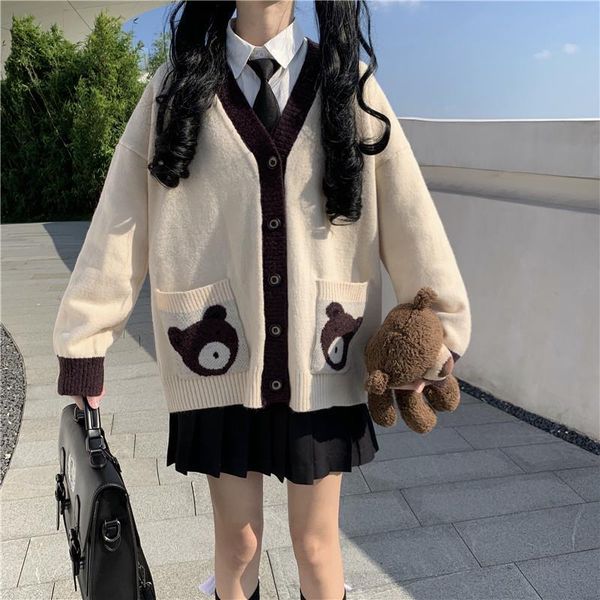 sweaters japanese chic kawaii jk school uniform sweet preppy women sweater 2021 autumn kawaii cartoon printed knitting cardigan sweaters, White;black
sweaters japanese chic kawaii jk school uniform sweet preppy women sweater 2021 autumn kawaii cartoon printed knitting cardigan sweaters, White;black