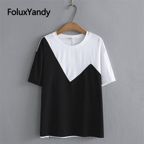 t-shirt contrast color patchwork women short sleeve summer tshirts o neck casual plus size black kkfy5997
t-shirt contrast color patchwork women short sleeve summer tshirts o neck casual plus size black kkfy5997