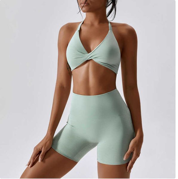 2023 custom sports clothes gym fitness yoga suit backless twisted sports bra sports sports wear 2-piece exercise suit