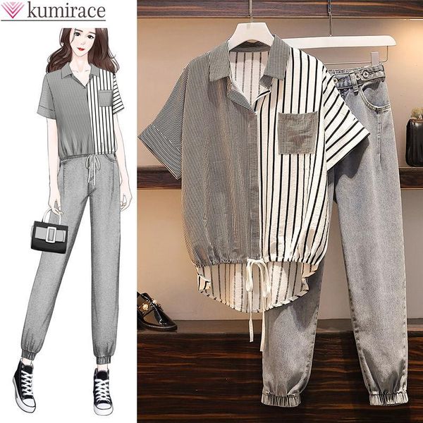 pants 2022 summer new elegant women's pants set fashion stripe pleated chiffon shirt casual jeans twopiece set female tracksuit, White
pants 2022 summer new elegant women's pants set fashion stripe pleated chiffon shirt casual jeans twopiece set female tracksuit, White