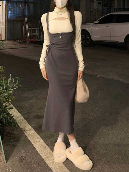 2022 autumn 2 piece dress set women elegant bodycon midi dress female y2k clothing korean fashion knitted sweater + strap dress 0419, Black;gray
2022 autumn 2 piece dress set women elegant bodycon midi dress female y2k clothing korean fashion knitted sweater + strap dress 0419, Black;gray