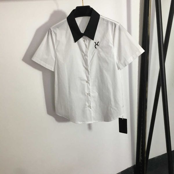 23ss women shirt womens designer clothing high neck embroidered monogram color patchwork lapel short-sleeved shirt women clothes, White
23ss women shirt womens designer clothing high neck embroidered monogram color patchwork lapel short-sleeved shirt women clothes, White