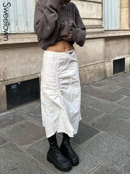 dresses sweetown white front shirring drawstring casual long skirts womens back pockets streetwear low waist loose preppy cargo skirt, Black;gray
dresses sweetown white front shirring drawstring casual long skirts womens back pockets streetwear low waist loose preppy cargo skirt, Black;gray