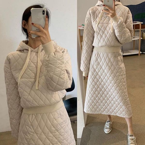 dress winter fashion rhombus hooded cotton suits high waist aline skirt thick warm twopiece sets, White
dress winter fashion rhombus hooded cotton suits high waist aline skirt thick warm twopiece sets, White