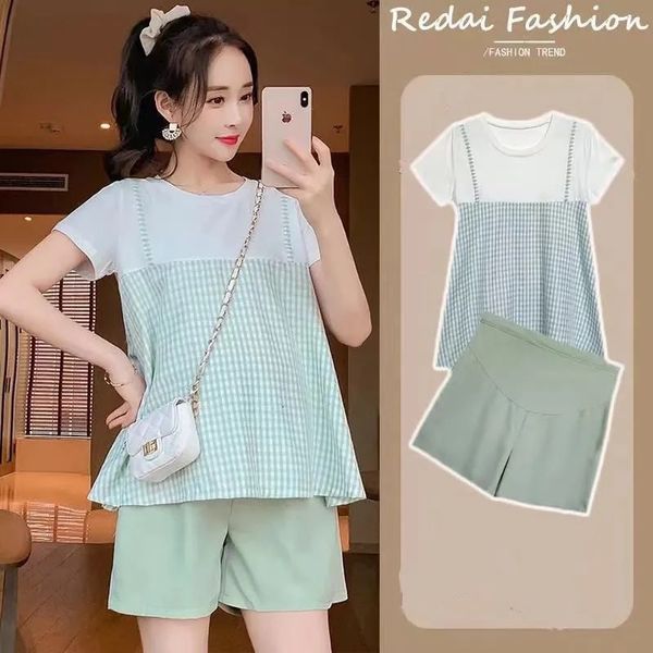 sleep lounge pregnant women 2pcs plaid and shorts pant summer pregnancy casual suit short sleeve t-shirtshorts maternity clothing set 23041, White
sleep lounge pregnant women 2pcs plaid and shorts pant summer pregnancy casual suit short sleeve t-shirtshorts maternity clothing set 23041, White