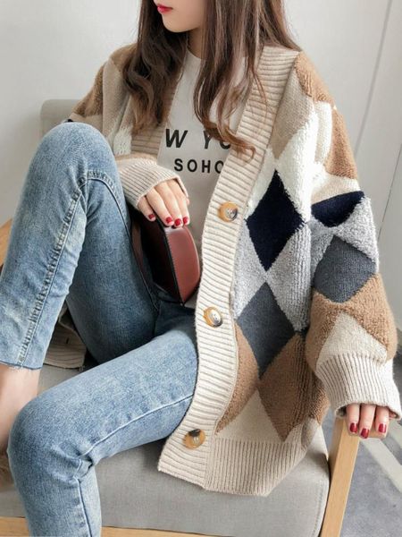 sweaters women's loose cardigan sweaters plaid chic oversized button puff sleeve 2022 red coat knitted female, White;black
sweaters women's loose cardigan sweaters plaid chic oversized button puff sleeve 2022 red coat knitted female, White;black
