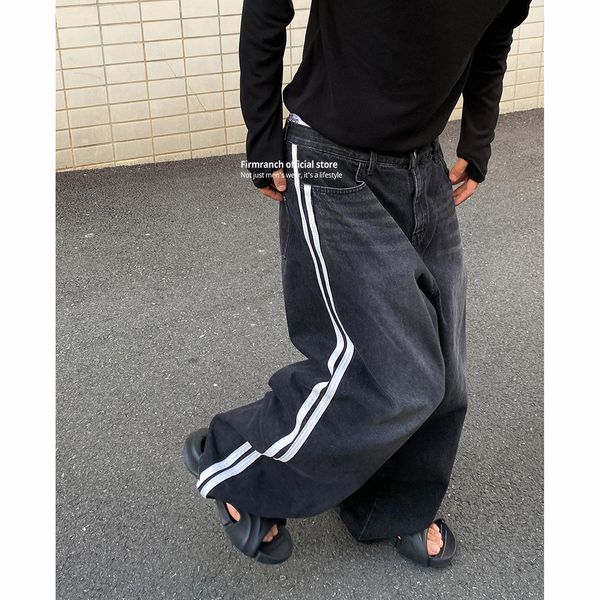 men's jeans firmranch 2023 black baggy for men women 2 white stich mopping flared denim pants streetwear 230419, Blue
men's jeans firmranch 2023 black baggy for men women 2 white stich mopping flared denim pants streetwear 230419, Blue
