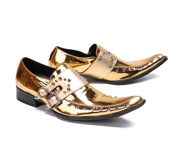 gold patent leather shoes men fashion slip on cow colorful rivets gentlemen chelse shoes male oxfords, Black
gold patent leather shoes men fashion slip on cow colorful rivets gentlemen chelse shoes male oxfords, Black