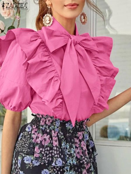 t-shirt 2022 zanzea fashion bow tie blouse stylish summer ruffles shirt women elegant short sleeve flounce solid ol blusas chemise, White
t-shirt 2022 zanzea fashion bow tie blouse stylish summer ruffles shirt women elegant short sleeve flounce solid ol blusas chemise, White