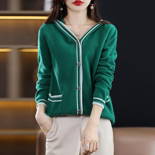 sweaters ladies sweater autumn and winter new hooded cardigan color matching long sleeve sweater loose joker wool knitted, White;black
sweaters ladies sweater autumn and winter new hooded cardigan color matching long sleeve sweater loose joker wool knitted, White;black