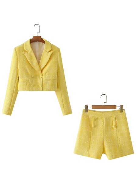 dress fashion yellow tweed double breasted cropped blazer + shorts 2022 summer office lady high waist casual girls outerwear, White
dress fashion yellow tweed double breasted cropped blazer + shorts 2022 summer office lady high waist casual girls outerwear, White