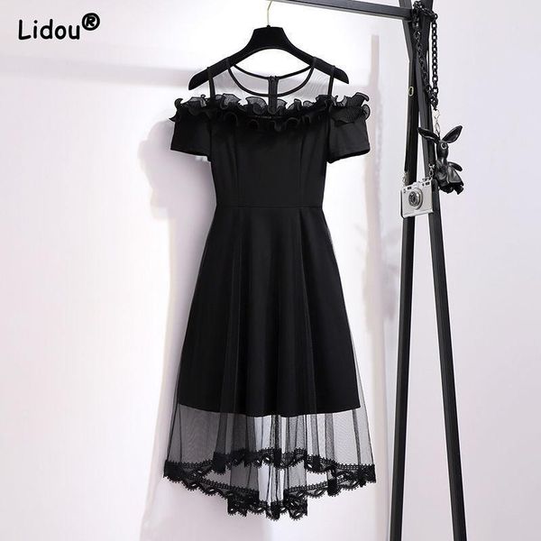 dresses slash neck lace gauze summer off shoulder elastic waist dress short sleeve slender fashion women's clothing 2022, Black;gray
dresses slash neck lace gauze summer off shoulder elastic waist dress short sleeve slender fashion women's clothing 2022, Black;gray
