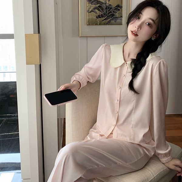 virginia's dreams pajamas women's spring long sleeve style doll neck ice silk home fur set