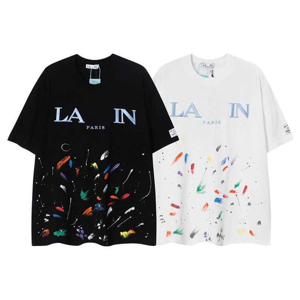 designer luxury lanvins classic hand-painted graffiti splash ink embroidery loose round neck short sleeve versatile t-shirt for men women, Black;brown
designer luxury lanvins classic hand-painted graffiti splash ink embroidery loose round neck short sleeve versatile t-shirt for men women, Black;brown