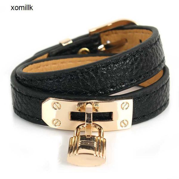 hermm classics stylish and personalized double loop hanging lock belt buckle colored leather bracelet with neutral style, Black
hermm classics stylish and personalized double loop hanging lock belt buckle colored leather bracelet with neutral style, Black