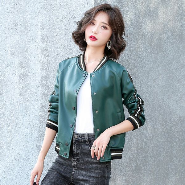 women's leather faux women high street sheep baseball uniforms casual coat spring autumn loose stitching sheepskin jacket 230418, Black
women's leather faux women high street sheep baseball uniforms casual coat spring autumn loose stitching sheepskin jacket 230418, Black