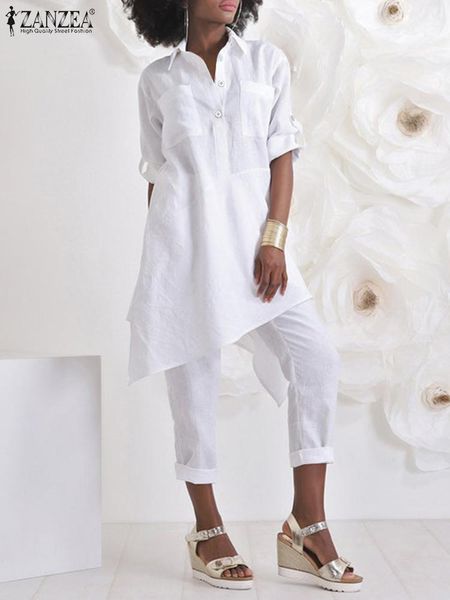 pants women casual matching sets 2pcs zanzea spring elegant pants sets solid tracksuits long sleeve irregular hem blouse trouser suits, White
pants women casual matching sets 2pcs zanzea spring elegant pants sets solid tracksuits long sleeve irregular hem blouse trouser suits, White