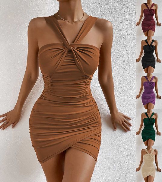 dress 2023 designer summer new europe and the united states hanging neck cross button backless pleated package hip dress, Black;gray
dress 2023 designer summer new europe and the united states hanging neck cross button backless pleated package hip dress, Black;gray
