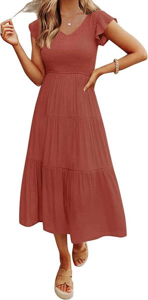 zesica women's 2023 summer casual flutter short sleeve crew neck smocked elastic waist tiered midi dress, Black;gray
zesica women's 2023 summer casual flutter short sleeve crew neck smocked elastic waist tiered midi dress, Black;gray