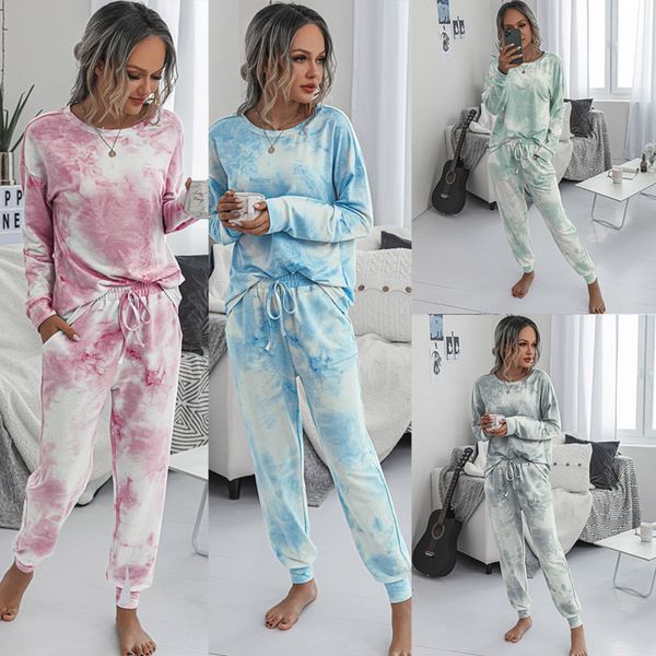 

sleep lounge loungewear women child kids pajama set home wear tie-dye print sleepwear fashion spring summer long sleeve pyjamas women casual, White