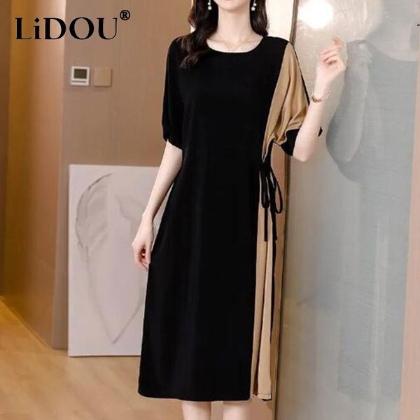 dresses summer new women's oversized casual fashion patchwork loose dress simple short sleeve bandage straight vestidos 5xl robe dresse, Black;gray
dresses summer new women's oversized casual fashion patchwork loose dress simple short sleeve bandage straight vestidos 5xl robe dresse, Black;gray