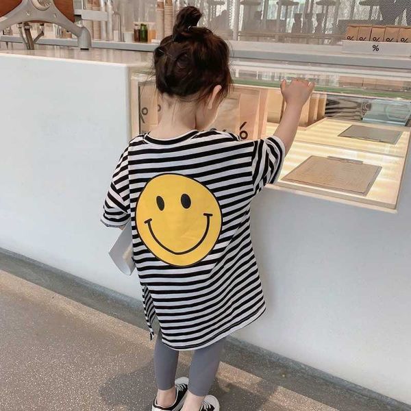 t-shirts 2021 summer girls cute stripe smile long t-shirt baby kids children tee three colors p230419, Blue
t-shirts 2021 summer girls cute stripe smile long t-shirt baby kids children tee three colors p230419, Blue
