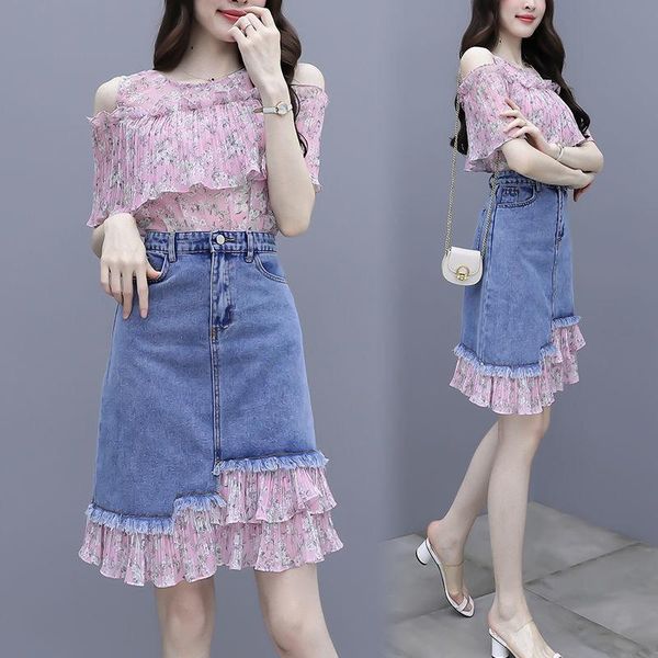 dress 2021 fashion floral print women set summer short sleeve chiffon blouse and denim skirts suits elegant female two piece sets w418, White
dress 2021 fashion floral print women set summer short sleeve chiffon blouse and denim skirts suits elegant female two piece sets w418, White