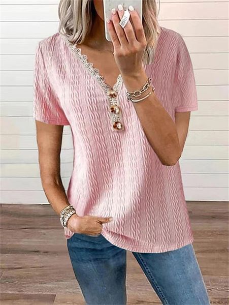 women's t shirt summer casual loose lace v neck female splice button short sleeve sweet style tee 2023 elegant 5xl 230419, White
women's t shirt summer casual loose lace v neck female splice button short sleeve sweet style tee 2023 elegant 5xl 230419, White
