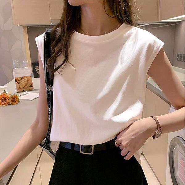 women's t shirt solid t sleeveless o neck loose tshirt ladies fashion tee clothes 230419, White
women's t shirt solid t sleeveless o neck loose tshirt ladies fashion tee clothes 230419, White