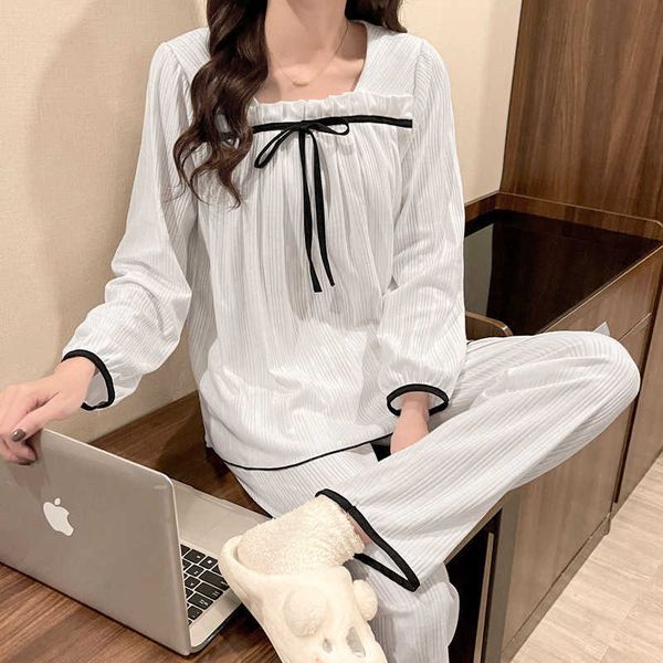 pajamas women's spring new little fragrance long sleeve two piece set knitted cotton square neck cute princess home fury
pajamas women's spring new little fragrance long sleeve two piece set knitted cotton square neck cute princess home fury