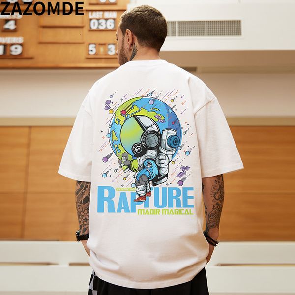 men's t shirts zazomde 2023 streetwear couple astronaut print tee cotton o neck short sleeve t shirts mens summer fashion tees men 2304, White;black