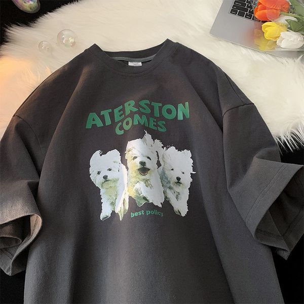 women's tshirt american retro puppy short sleeved tshirt for men and women small ins pure cotton summer loose fitting couple y2k clothe, White
women's tshirt american retro puppy short sleeved tshirt for men and women small ins pure cotton summer loose fitting couple y2k clothe, White