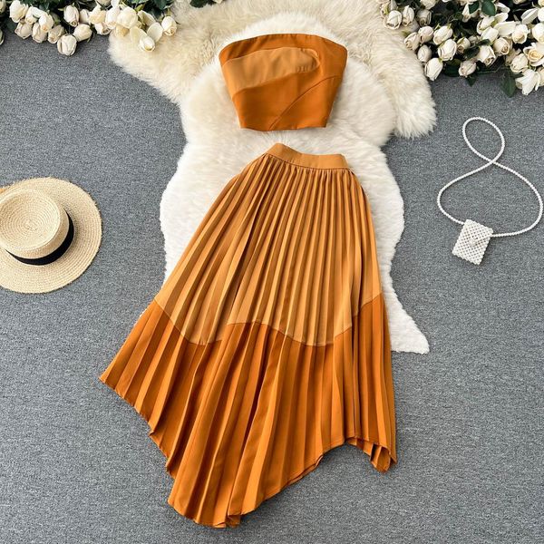 dress amolapha women sleeveless strapless hit color camisole+high waist irregular pleated midi skirts, White
dress amolapha women sleeveless strapless hit color camisole+high waist irregular pleated midi skirts, White
