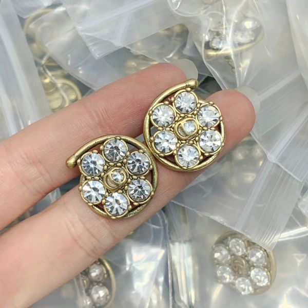 

New G Vintage letter-colored diamond Flower stud earrings temperament Fashion Jewelry Designer Earrings