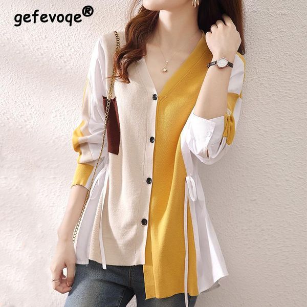 sweaters korean fashion v neck single breasted contrast color knitted cardigan women autumn loose asymmetrical blouse female clothing, White;black
sweaters korean fashion v neck single breasted contrast color knitted cardigan women autumn loose asymmetrical blouse female clothing, White;black