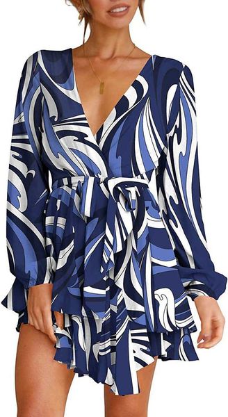 cosonsen women's dress deep v-neck long sleeve waist tie ruffle mini swing skater dresses, Black;gray
cosonsen women's dress deep v-neck long sleeve waist tie ruffle mini swing skater dresses, Black;gray