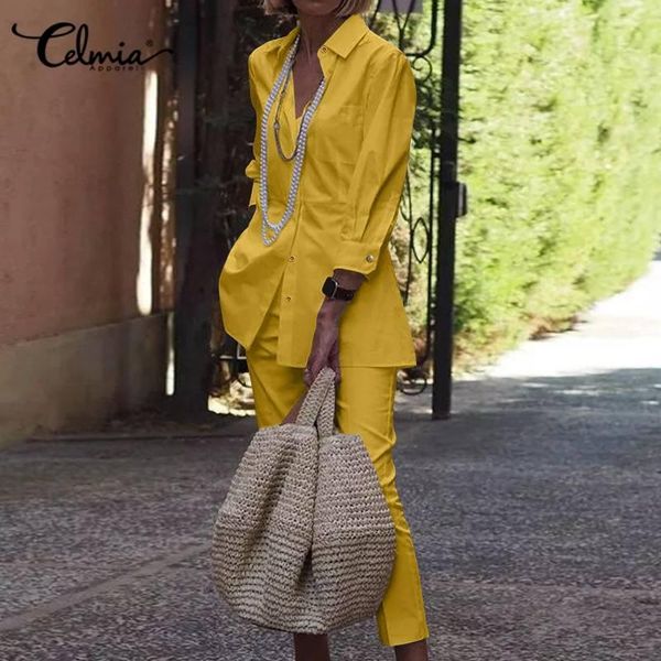 pants celmia 2022 fashion 3/4 sleeve 2 pcs sets summner women buttons lapel elegant office shirts pocket long pants casual solid suits, White
pants celmia 2022 fashion 3/4 sleeve 2 pcs sets summner women buttons lapel elegant office shirts pocket long pants casual solid suits, White