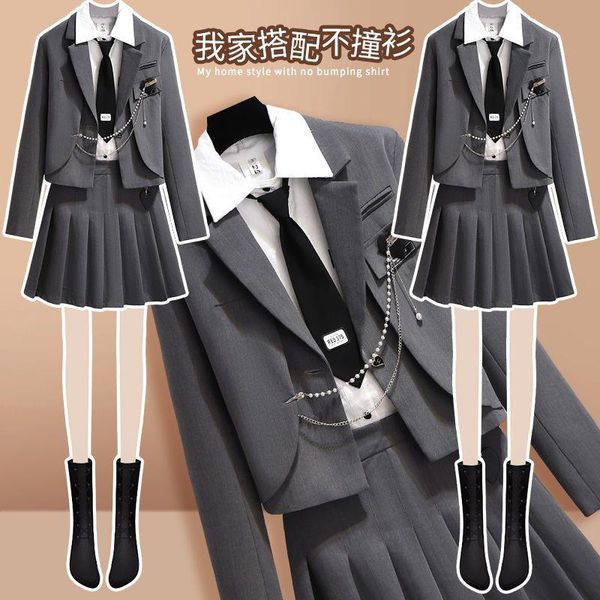 dress 2022 blazer skirt blouse sets women jacket long sleeve student pleated skirts suit female silver grey lady office work uniform, White
dress 2022 blazer skirt blouse sets women jacket long sleeve student pleated skirts suit female silver grey lady office work uniform, White