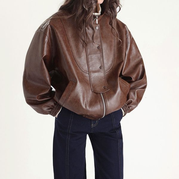 women's leather faux 2023 lady's genuine jacket 2023 oil wax cow coat women stand collar streetwear tf5281 230418, Black
women's leather faux 2023 lady's genuine jacket 2023 oil wax cow coat women stand collar streetwear tf5281 230418, Black