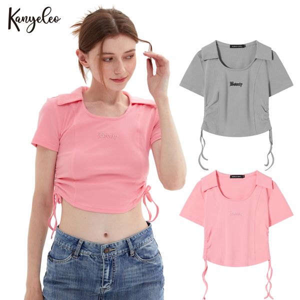womens tshirt kanyeleo short section slim shortsleeved female pure desire spicy girl drawstring pink niche summer 230419, White
womens tshirt kanyeleo short section slim shortsleeved female pure desire spicy girl drawstring pink niche summer 230419, White