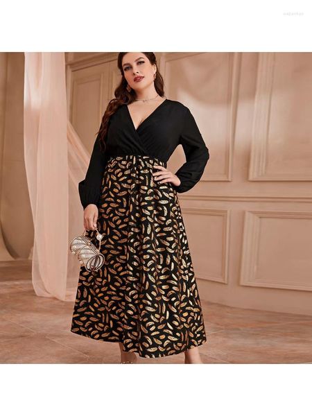 plus size dresses high-waisted temperament commuting long skirt pullover gilded print v-neck dress for women clothing, Black
plus size dresses high-waisted temperament commuting long skirt pullover gilded print v-neck dress for women clothing, Black