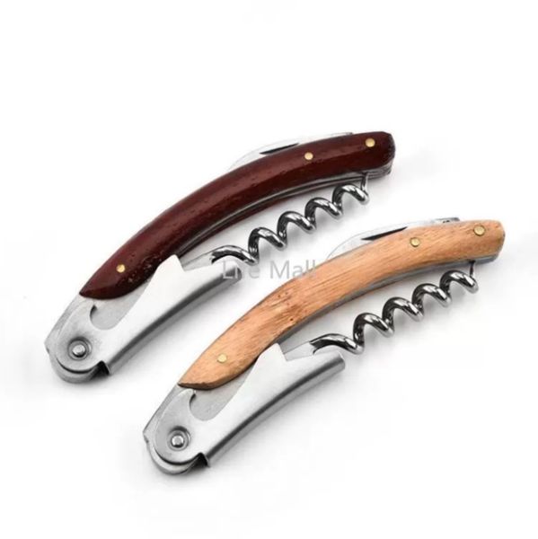 Non-slip Wood Handle Corcrew Openers Knife Pull Tap Double Hinged Red Wine Opener Metal Beer Bottle Opener-Kitchen Bar Waiter Tool Gift FY2519 bb1115