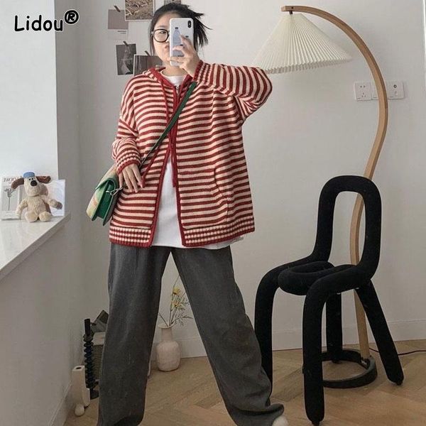 sweaters autumn winter oneck knitting cardigan casual contrasting colors striped zipper women's clothing hooded drawstring wild sweater, White;black
sweaters autumn winter oneck knitting cardigan casual contrasting colors striped zipper women's clothing hooded drawstring wild sweater, White;black
