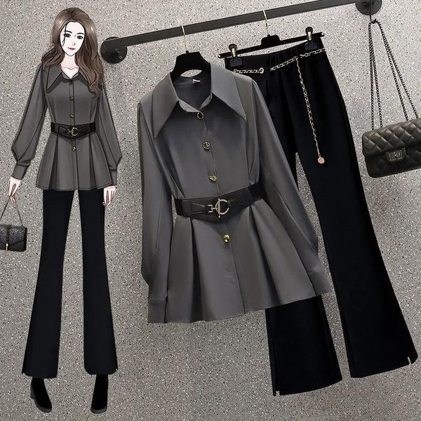 pants 2022 spring autumn new korean fashion temperament waist shirt two piece set womens plus size allmatch wedge pants suit women, White
pants 2022 spring autumn new korean fashion temperament waist shirt two piece set womens plus size allmatch wedge pants suit women, White